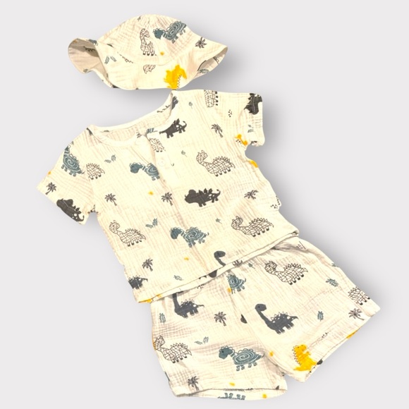 2T Dino Outfit Bundle • 3 Complete Sets + Hats • Summer Shorts Sets - Picture 14 of 14